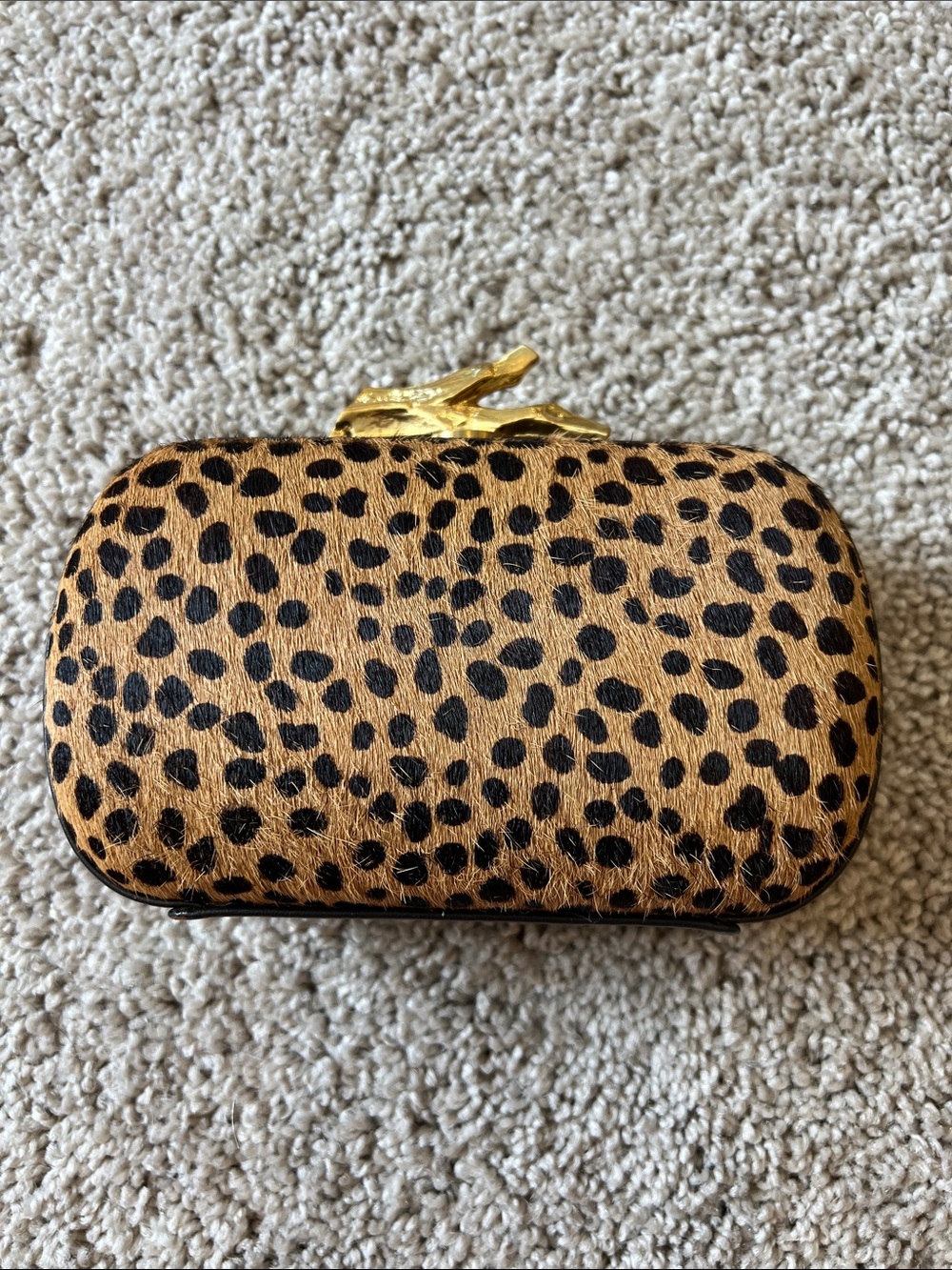 Diane Von Furstenberg Leopard Calf Hair Clutch Gold Branch Clasp - Picture 2 of 7